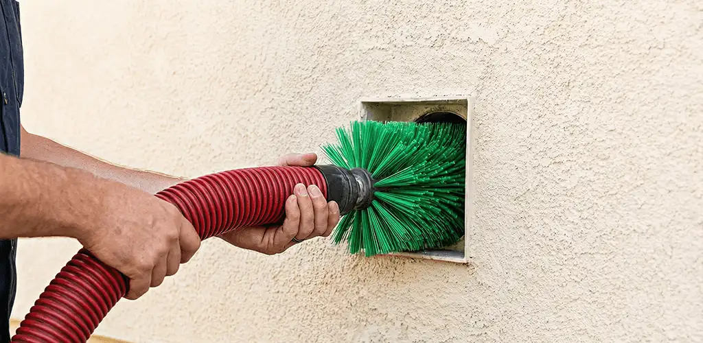 Air duct cleaning brush removing debris from a vent opening in Evansville, IN