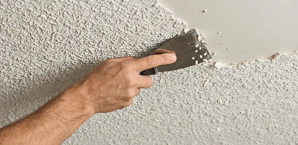 Popcorn ceiling removal scraping off textured ceiling finish in Evansville, IN