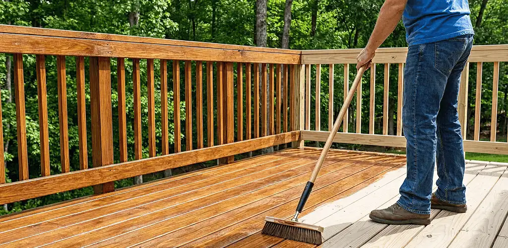 Deck staining and sealing application on a wood deck in Evansville, IN